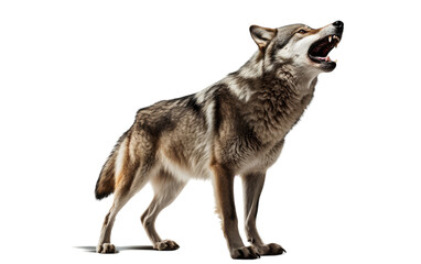 Naklejka na ściany i meble A majestic wolf standing on its hind legs with mouth wide open in a howl