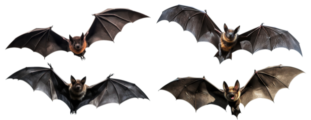 Set of flying black bats, cut out