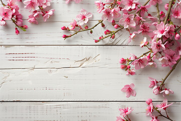 Flowers composition for Valentine's, Mother's or Women's Day. Pink flowers on old white wooden background. Still-life.