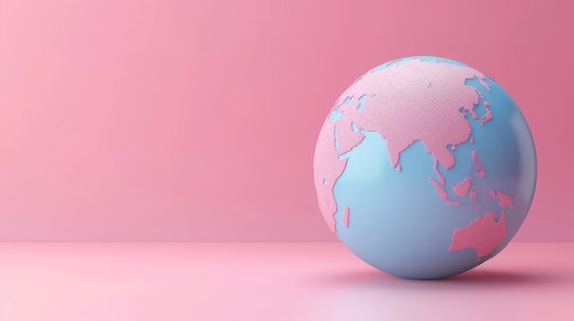 Simplified Earth Globe in Pastel Pink and Blue Colors
