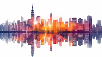 Fototapeta na wymiar Modern City illustration isolated at white with space for text. Success in business, international corporations, Skyscrapers, banks and office buildings.