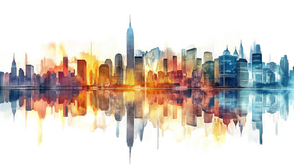 Modern City illustration isolated at white with space for text. Success in business, international corporations, Skyscrapers, banks and office buildings. - obrazy, fototapety, plakaty