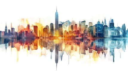 Foto op Canvas Modern City illustration isolated at white with space for text. Success in business, international corporations, Skyscrapers, banks and office buildings. © Wasin Arsasoi