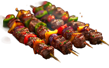 Sizzling Beef Kabobs on transparent background.