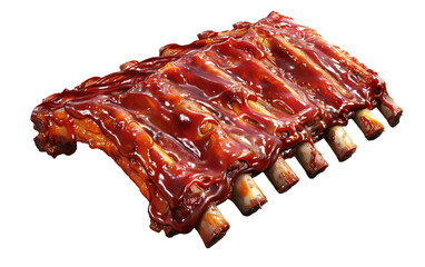 Perfectly Cooked BBQ Ribs on transparent background.