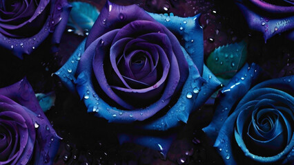 deep purplish and bluish single frame rose with water  drops lying on  the sepals 
pink rose flower background with due drops and  romantic background in full frame abstract view  - obrazy, fototapety, plakaty