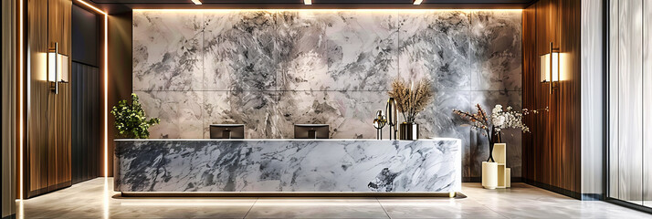 Modern Minimalism: An Interior with Sleek Marble Accents, Sophisticated Decor, and a Tranquil Atmosphere for Relaxation