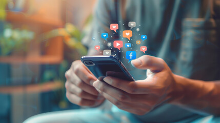 Visualization of social media, cell phone use and social networks, created with generative AI technology 