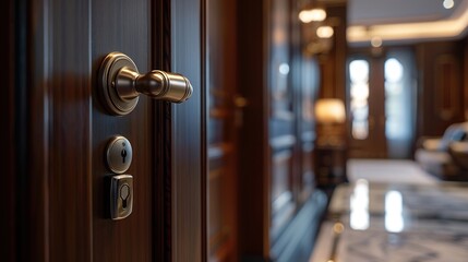 Close up gold premium door handle, illustration, copy space