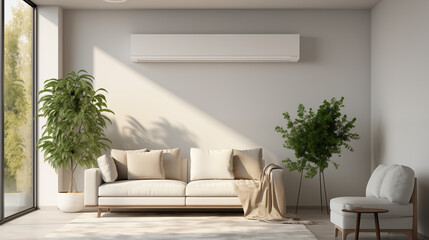 Obraz premium Contemporary Living Room with Couch and Lush Greenery