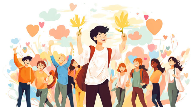 Set of celebrating people. Young men and women dancing and holding crackers. Holiday concept. Vector illustration can be used for topics like party, celebration, fun
