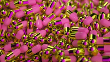Obraz na płótnie Canvas Metallic pink and gold capsules in a 3D animation
