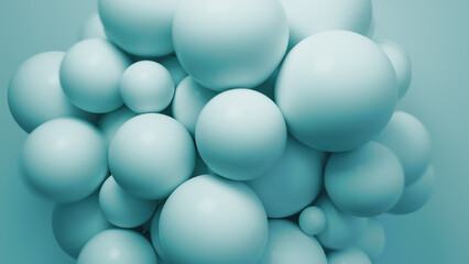 Smooth, matte spheres in tranquil blue tones form a soothing, abstract 3D structure.