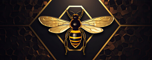 Elegant bee emblem on hexagonal pattern. Bees logo design.