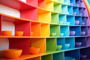 Appealing Colorful folders wooden bookshelves. Report organize stack color. Generate Ai - obrazy, fototapety, plakaty
