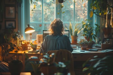 Creative workspace with person working on laptop