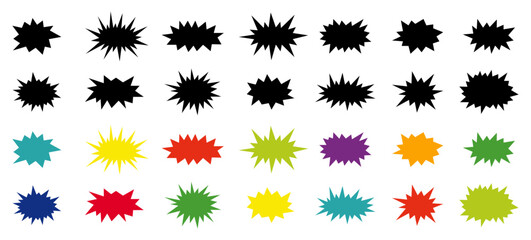 comic blast bomb bang boom burst explosion set graphic design pop art illustration retro vintage fun action blow effect decorative bubble dialog message sign frame explode outline cartoon