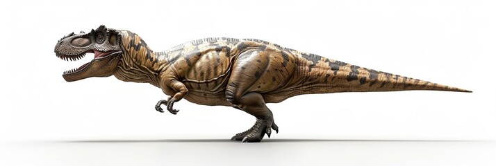 An isolated dinosaur model against a white background evokes Jurassic era power and grandeur.