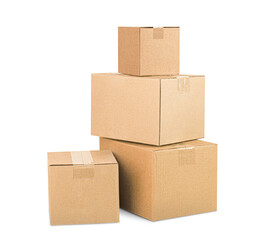four cardboard boxes on white isolated background - obrazy, fototapety, plakaty