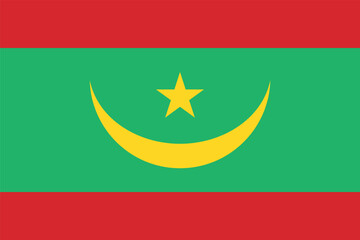 Mauritania flag. Mauritanian flag with Muslim crescent and star. State symbol of the Islamic Republic of Mauritania. © Checha