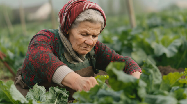 Agricultores cosechando verduras y tomates