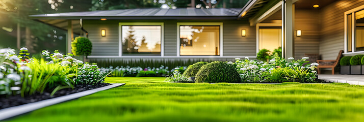 Perfectly Manicured Lawn: A Stunning Green Landscape, Offering a Peaceful and Inviting Environment for Homes