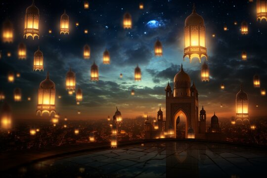 Benevolent Ramadan congratulations. Food lantern design. Generate Ai
