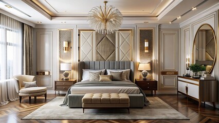 Art Deco style master bedroom with luxurious design