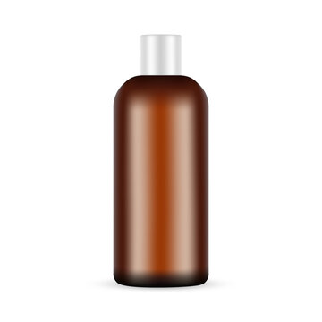Amber Cosmetic Bottle Mock Up Isolated On White Background. Vector Illustration