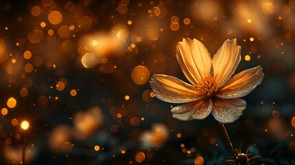 A stunning blooming golden single flower sprinkled with gold dust.  - obrazy, fototapety, plakaty