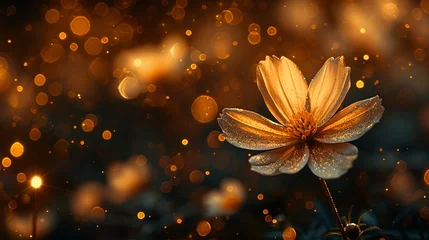 Fotobehang A stunning blooming golden single flower sprinkled with gold dust.  © Dannchez