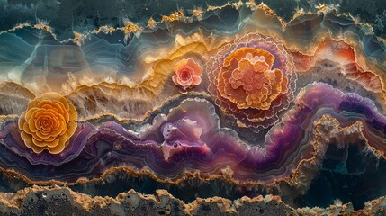 A unique luxurious mixture of minerals and gold, a rare marble texture with iridescent shades of colors. 