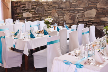 table set for wedding event or catered event dinner.	