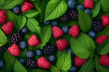 A colorful delicious mixture of wild forest berries. Concept background - obrazy, fototapety, plakaty