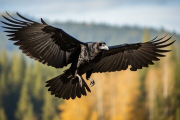 Obraz premium Graceful Raven bird fly closeup. Ink animal. Generate Ai