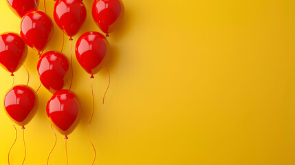 yellow background, red balloons, party, anniversary, birthday