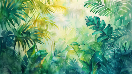 painted tropical background with palm trees