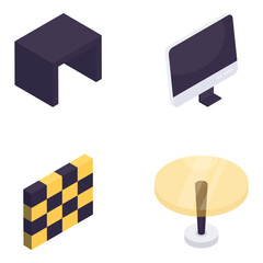 Set of Interior and Furnishing Isometric Icons

