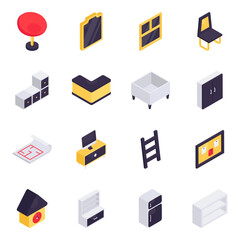 Set of Furniture and Furnishing Isometric Icons

