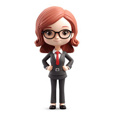 3D cartoon character cute young business woman wearing a suit and tie