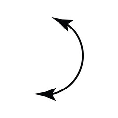 Dual semi circle arrow. Vector illustration. Semicircular curved thin long double ended arrow. Semicircular curved thin long two sided arrow. Vector illustration. Eps file 15.