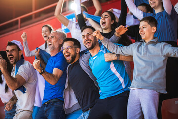 Football / soccer fans are cheering for their team at the stadium on the match - 772222333