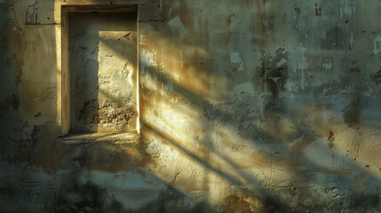old textured wall with tree shadows and a window