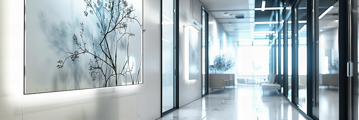 Sleek Corporate Office Interior: Modern Design with Glass Walls and Clean Lines in a Professional Setting