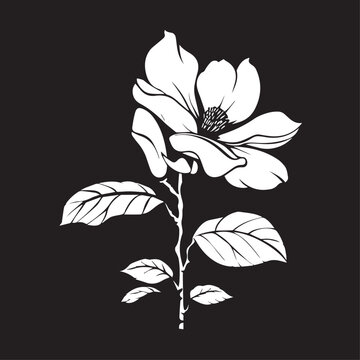 Magnolias in cartoon, doodle style . Image for t-shirt, web, mobile apps and ui. Isolated 2d vector illustration in logo, icon, sketch style, Eps 10, black and white. AI Generative