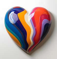 Vibrant Rainbow Heart Sculpture,Rainbow heart isolated on a white background. 3d render.