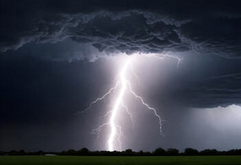 Naklejka na ściany i meble lightning strikes over a field with dark clouds