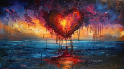 A painting of a heart shaped object dripping with red paint, AI - 772227532