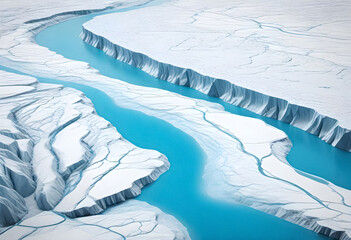 a picture of a glacier with icebergs melted effect