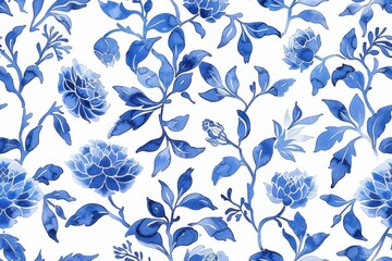 Watercolor Seamless pattern with blue and white - obrazy, fototapety, plakaty